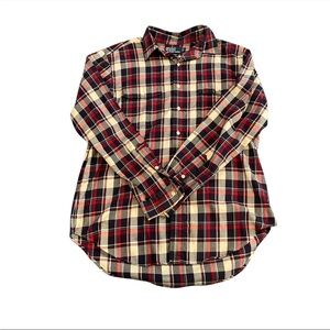 Polo Ralph Lauren Sz Large Navy Red Flannel Classic Fit Heavy Work Shirt Pockets